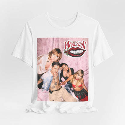 A black graphic t-shirt featuring a graphic related to Maneskin's 'I Wanna Be Your Slave' song or era.