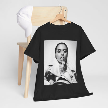 A black graphic t-shirt featuring a soulful indie pop graphic of Kehlani.