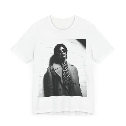 A black graphic t-shirt featuring Prince's iconic symbol, representing 'The Artist Formerly Known As'.