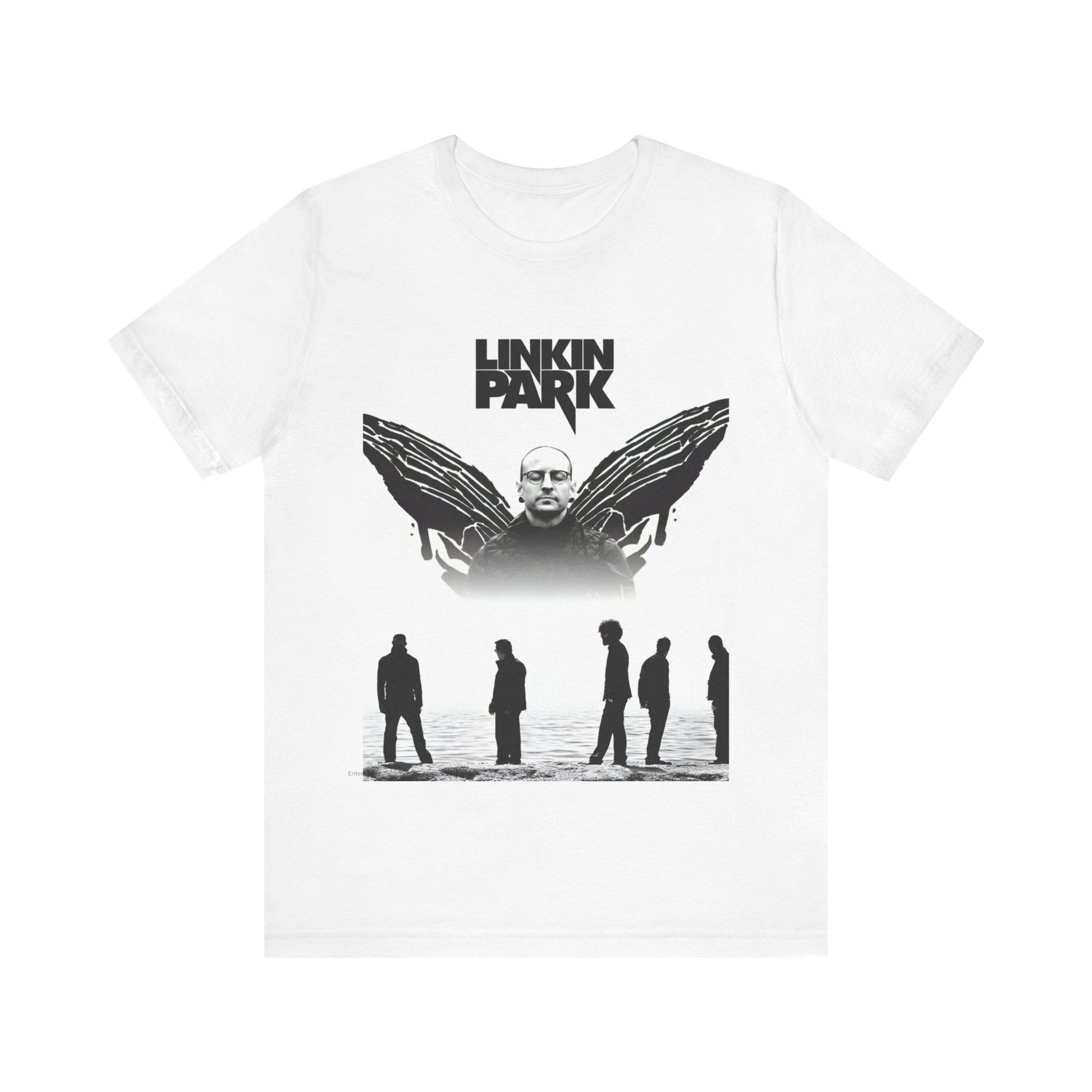 A black graphic t-shirt featuring a tribute graphic for Chester Bennington of Linkin Park.