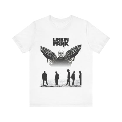 A black graphic t-shirt featuring a tribute graphic for Chester Bennington of Linkin Park.