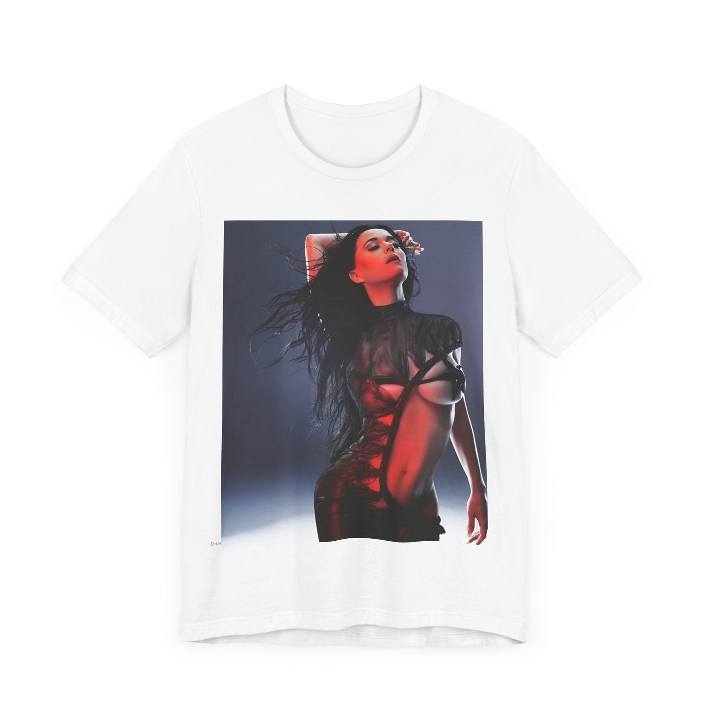 A black graphic t-shirt featuring a dreamy pop fantasy graphic of Katy Perry.