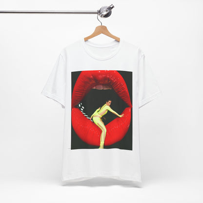A black graphic t-shirt featuring a graphic of Camila Cabello with a 'rebel heart' or edgy pop star aesthetic.