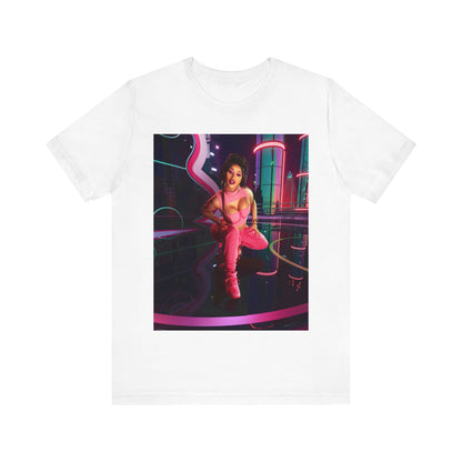 A black graphic t-shirt featuring a graphic related to Cardi B's "WAP" song or era.