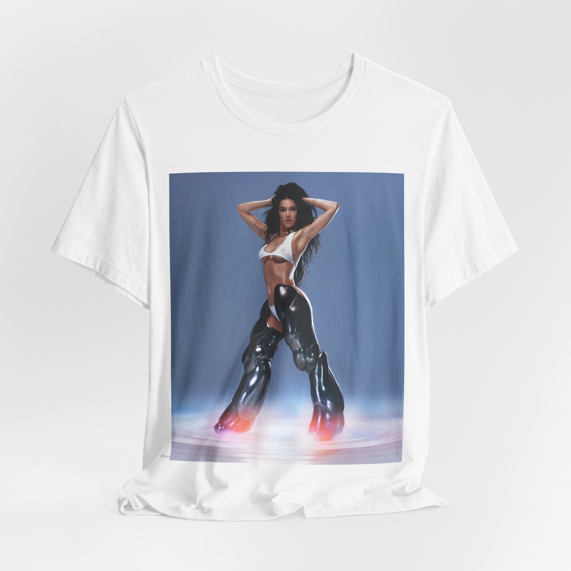 A black graphic t-shirt featuring a graphic of Katy Perry as a pop diva.
