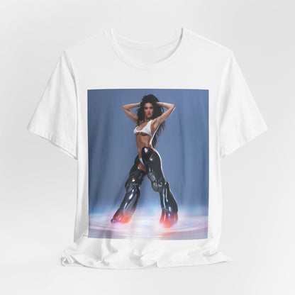 A black graphic t-shirt featuring a graphic of Katy Perry as a pop diva.
