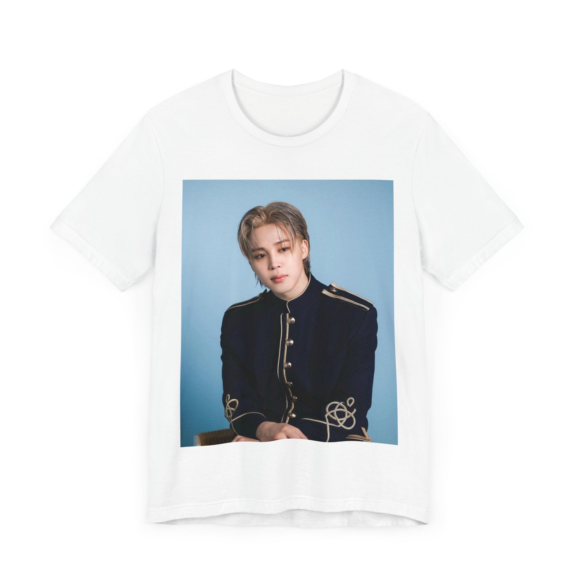 A black graphic t-shirt featuring a graphic related to Jimin's 'FACE' album era.