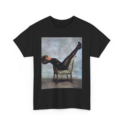 A black graphic t-shirt featuring a bold rock superstar graphic of Tina Turner.