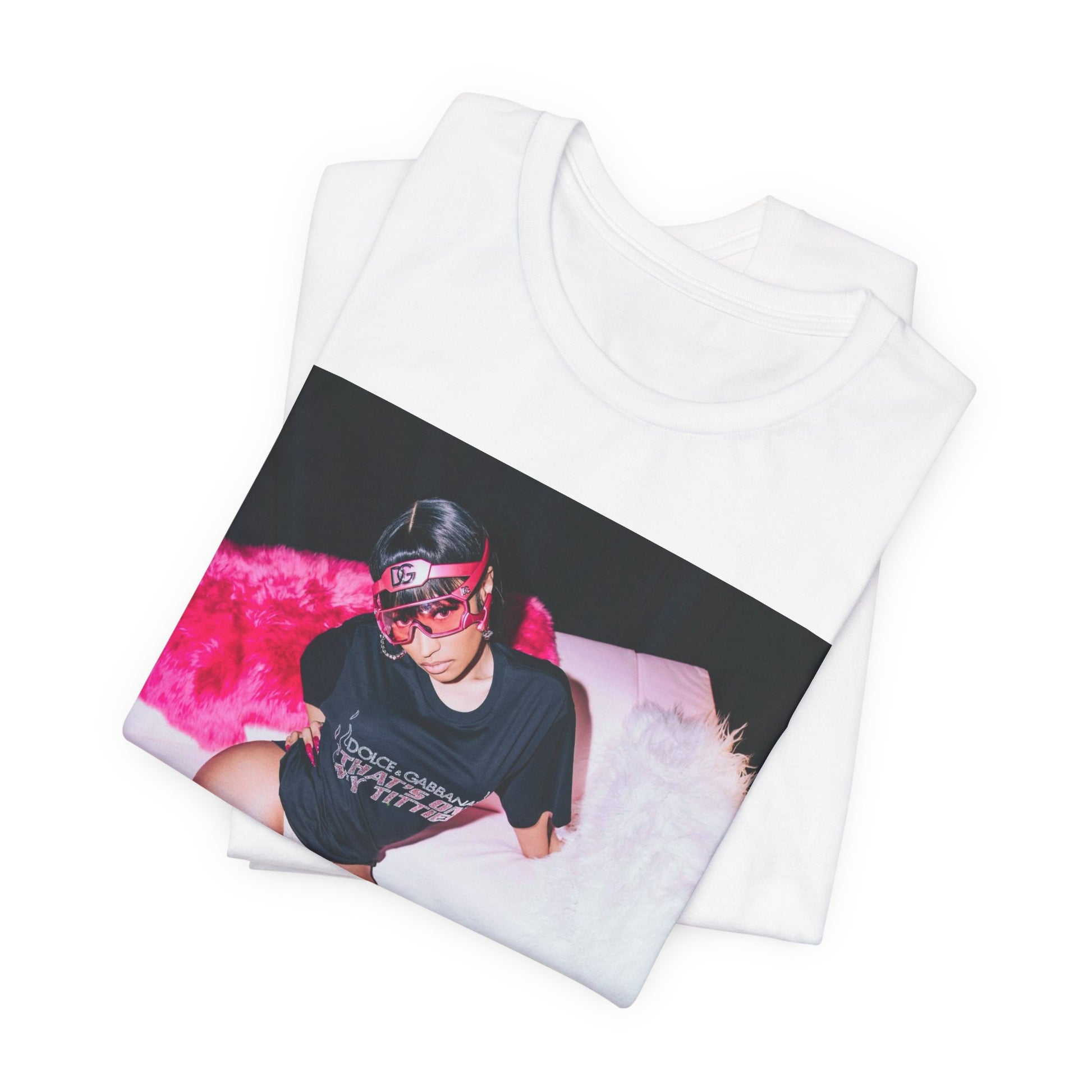 A black graphic t-shirt featuring a classic lifestyle graphic of Nicki Minaj.