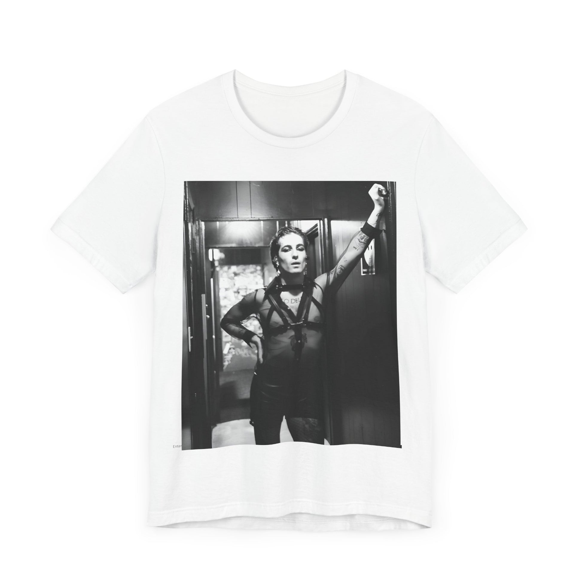 A black graphic t-shirt featuring a graphic of Maneskin emphasizing a rebel rock spirit.