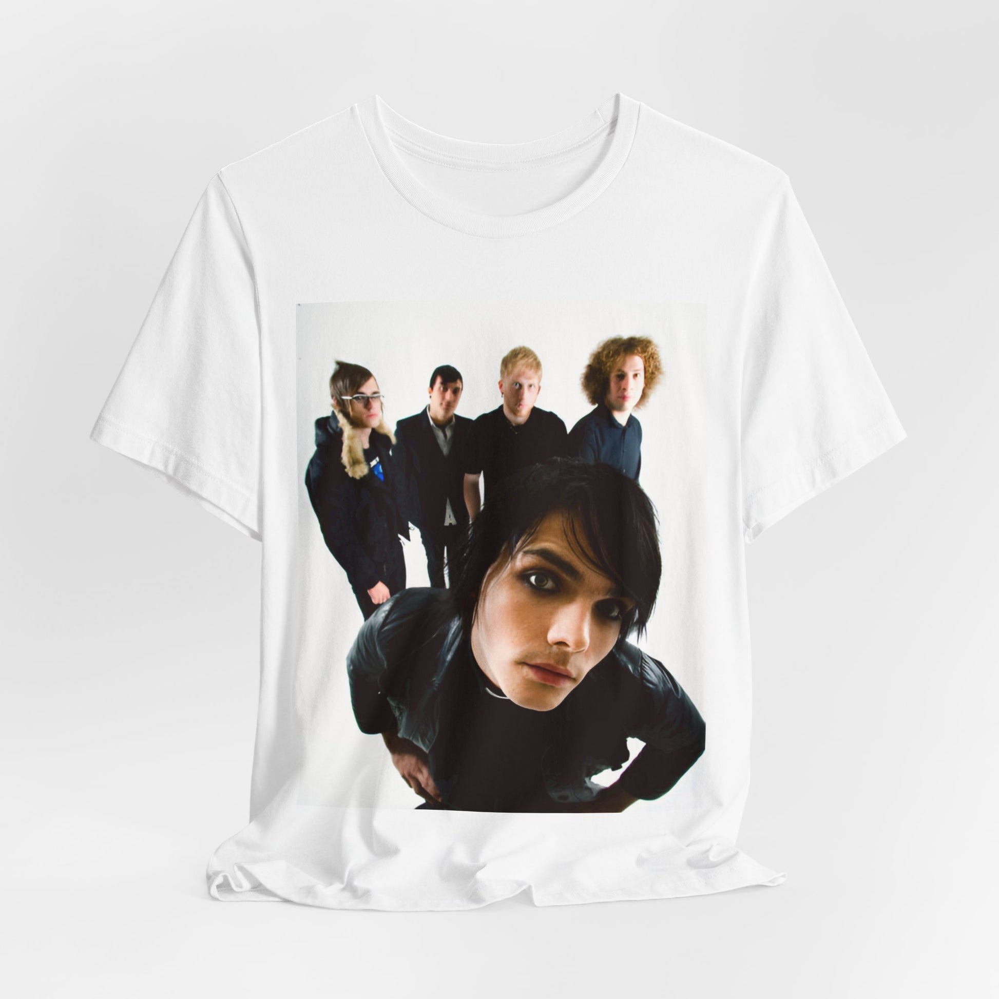 A black graphic t-shirt featuring a vintage emo revival graphic for My Chemical Romance.