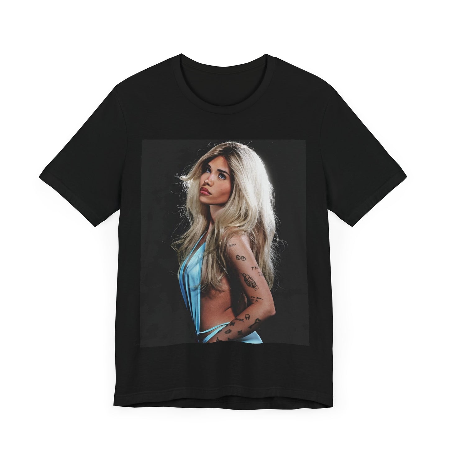 A black graphic t-shirt featuring a graphic related to Nessa Barrett's 'Pain' song or era.