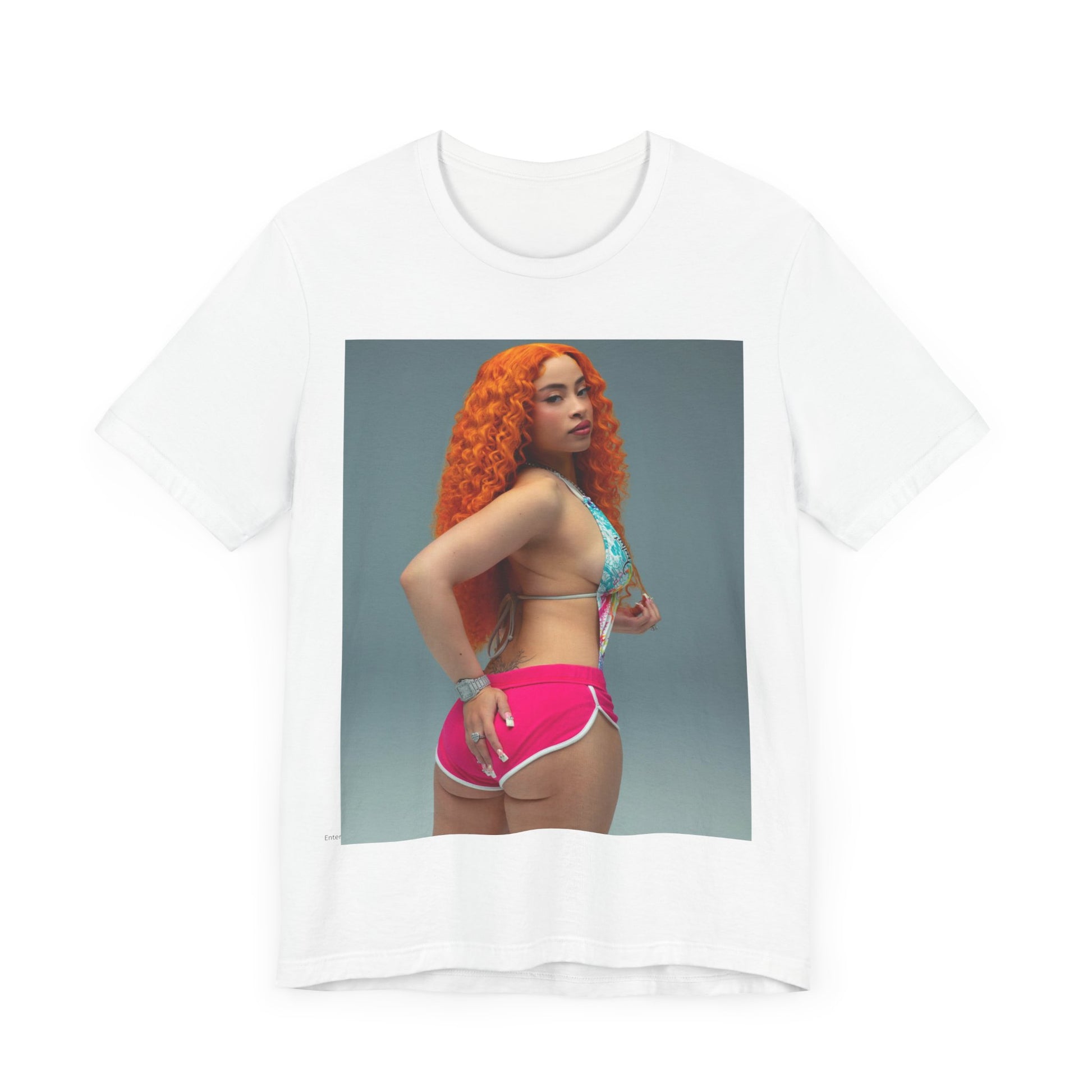 A black graphic t-shirt featuring a Y2K hip hop graphic of Ice Spice.