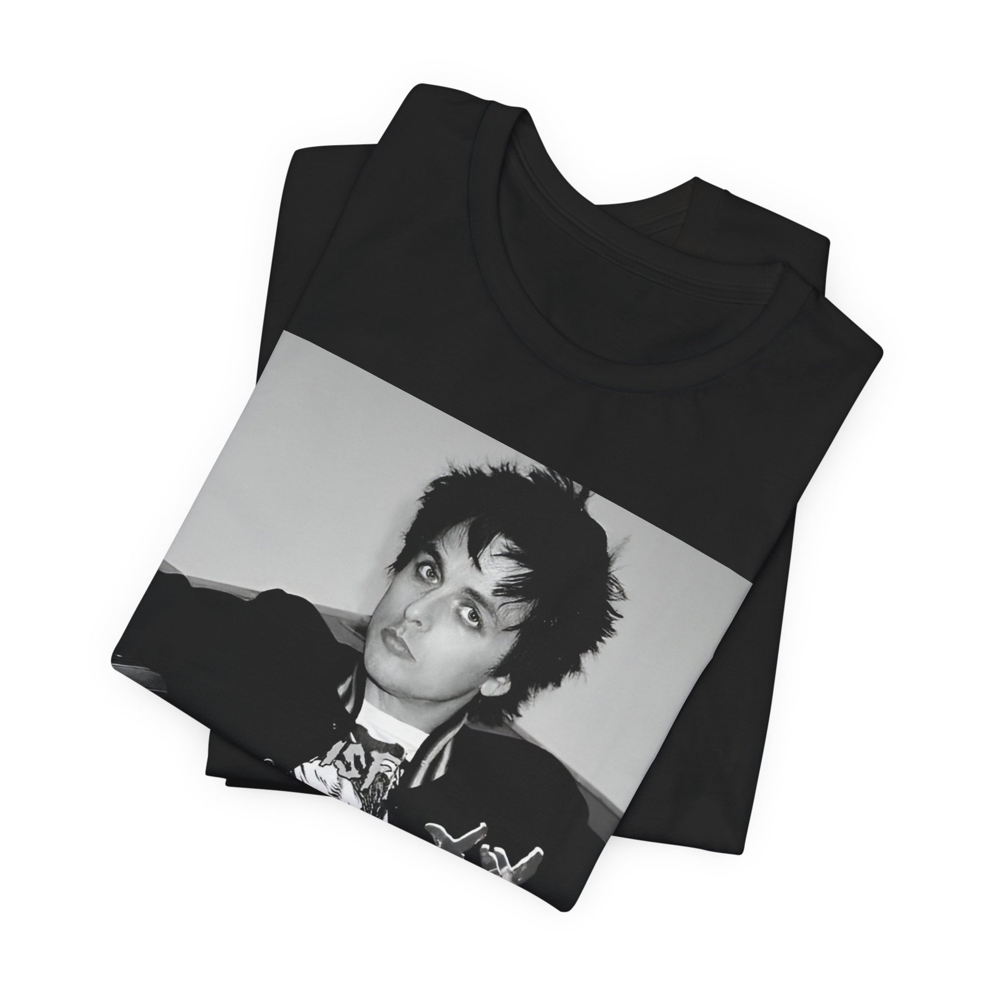 A black graphic t-shirt featuring a graphic of Billie Joe Armstrong from Green Day.