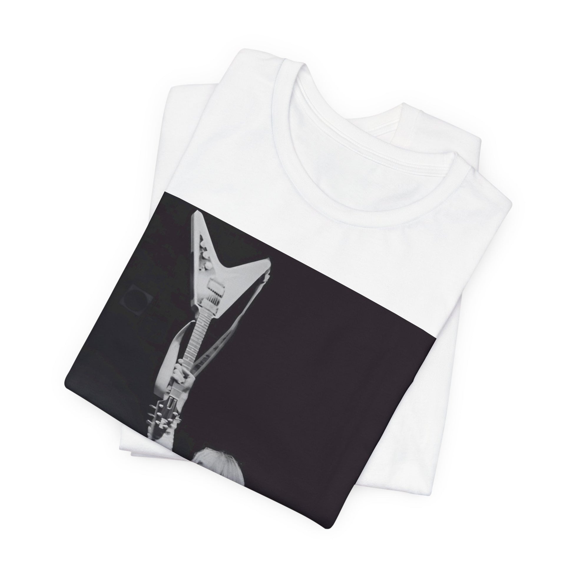 A black graphic t-shirt featuring a graphic or photo of Tom Petty playing guitar on stage.