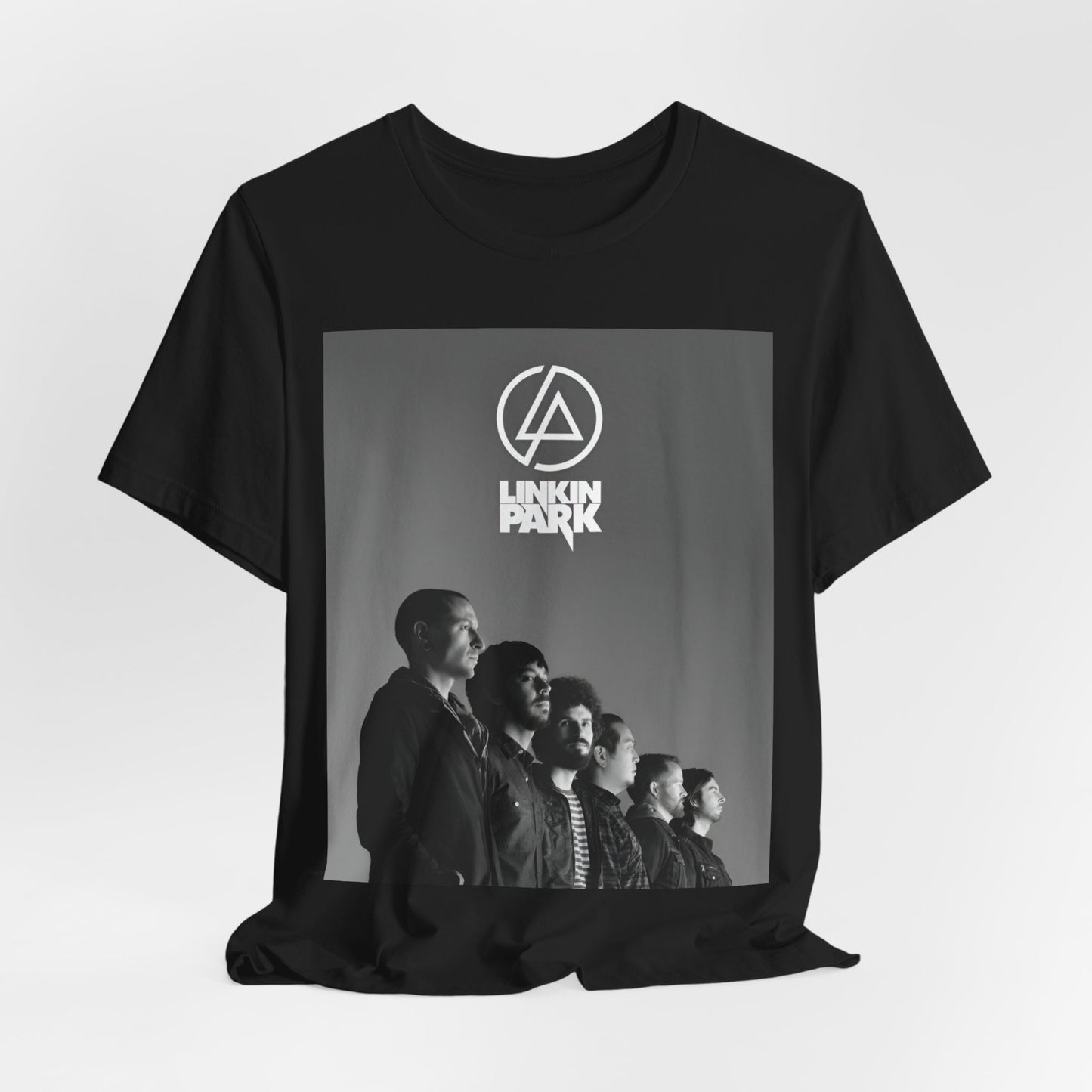 A black graphic t-shirt featuring a vintage graphic related to Linkin Park's 'Meteora' album era.