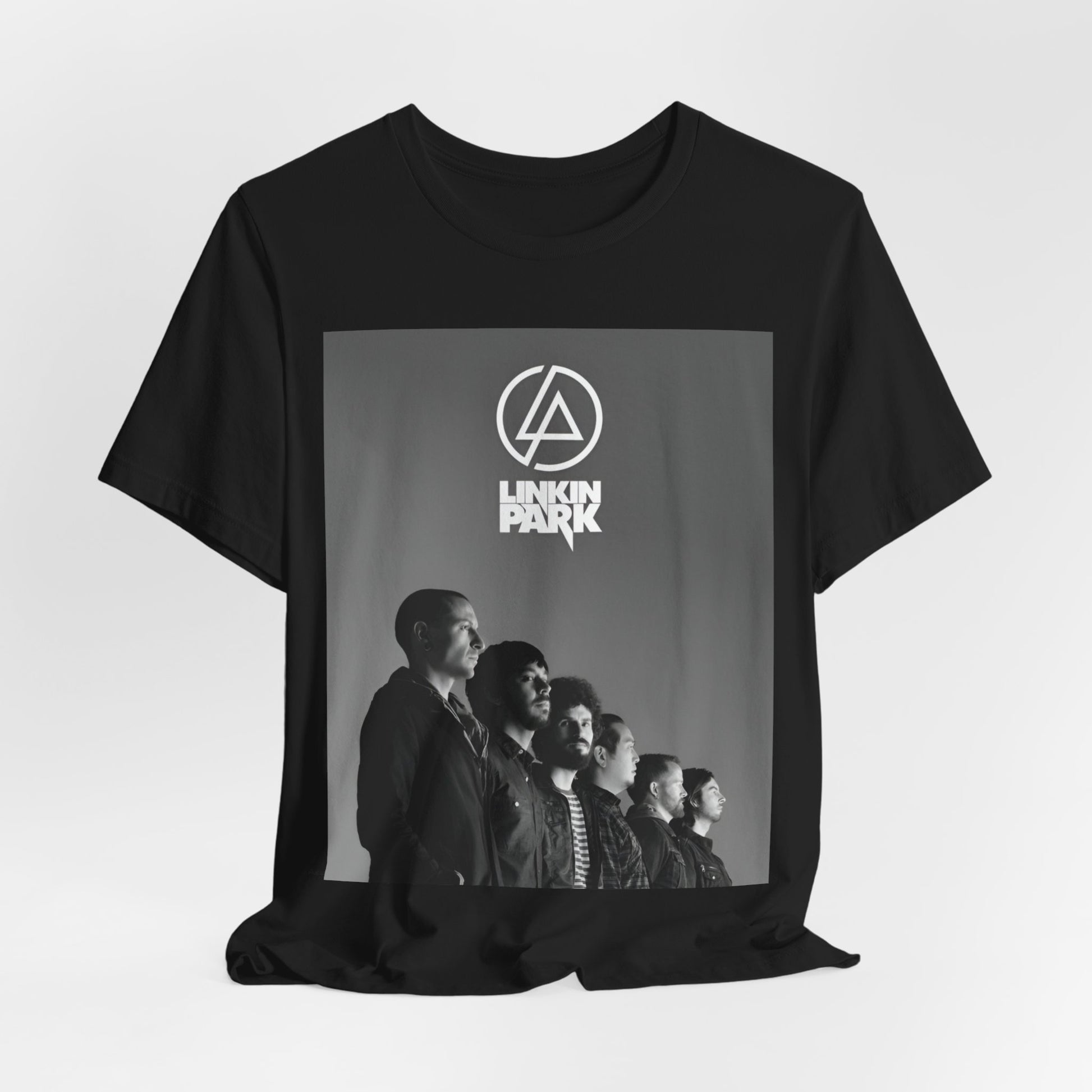 A black graphic t-shirt featuring a vintage graphic related to Linkin Park's 'Meteora' album era.