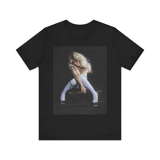 A black graphic t-shirt featuring a graphic of Nessa Barrett with dark pop vibes aesthetic.