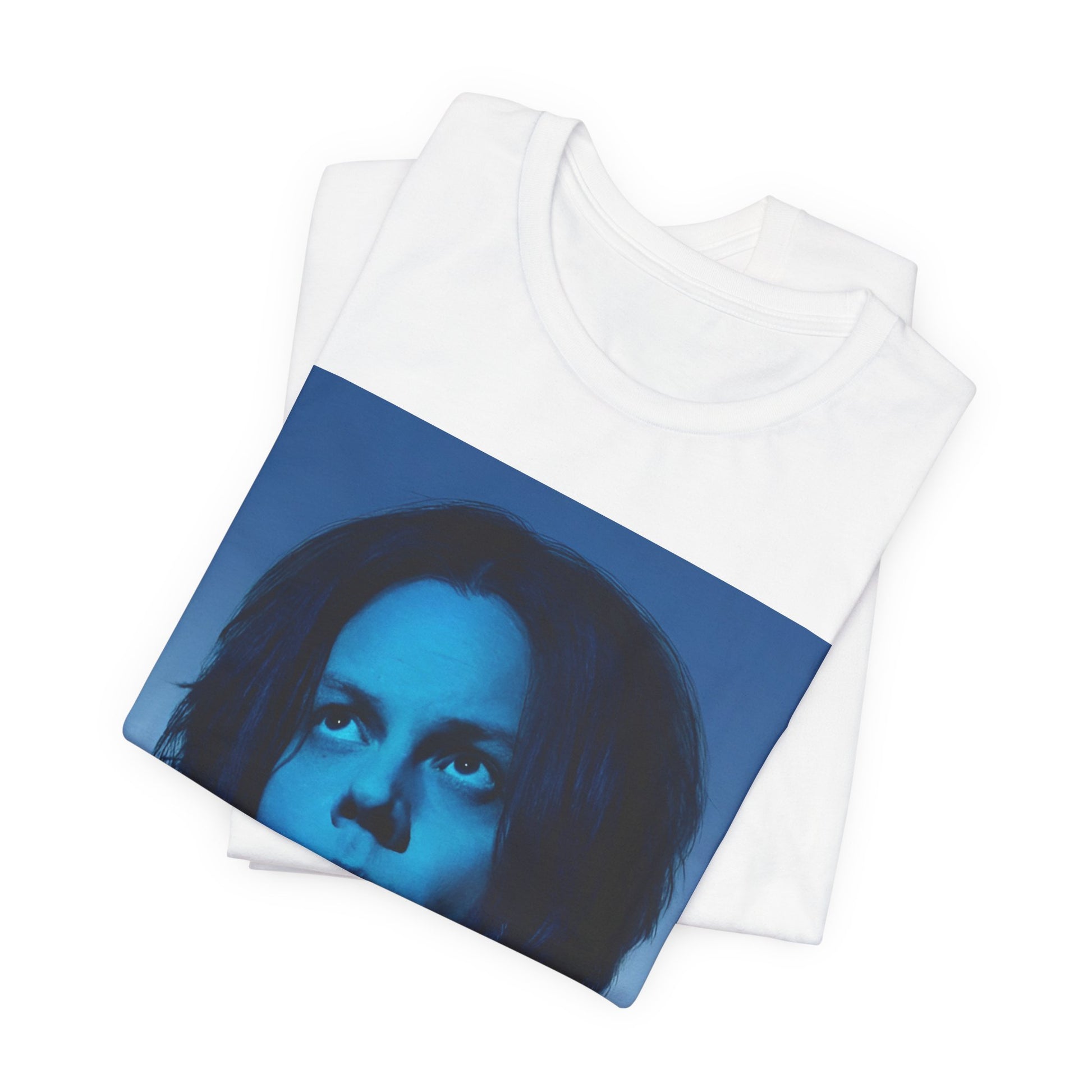A black graphic t-shirt featuring a portrait photo of Jack White from The White Stripes.