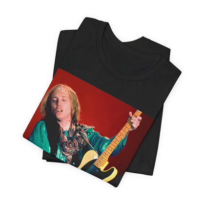 A black graphic t-shirt featuring a graphic related to Tom Petty's 'Free Fallin'' song or era concert.