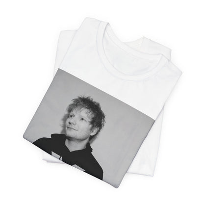 A black graphic t-shirt featuring a black and white graphic related to Ed Sheeran's album 'X'.