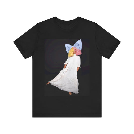 A black graphic t-shirt featuring a vintage pop icon graphic of Sia.