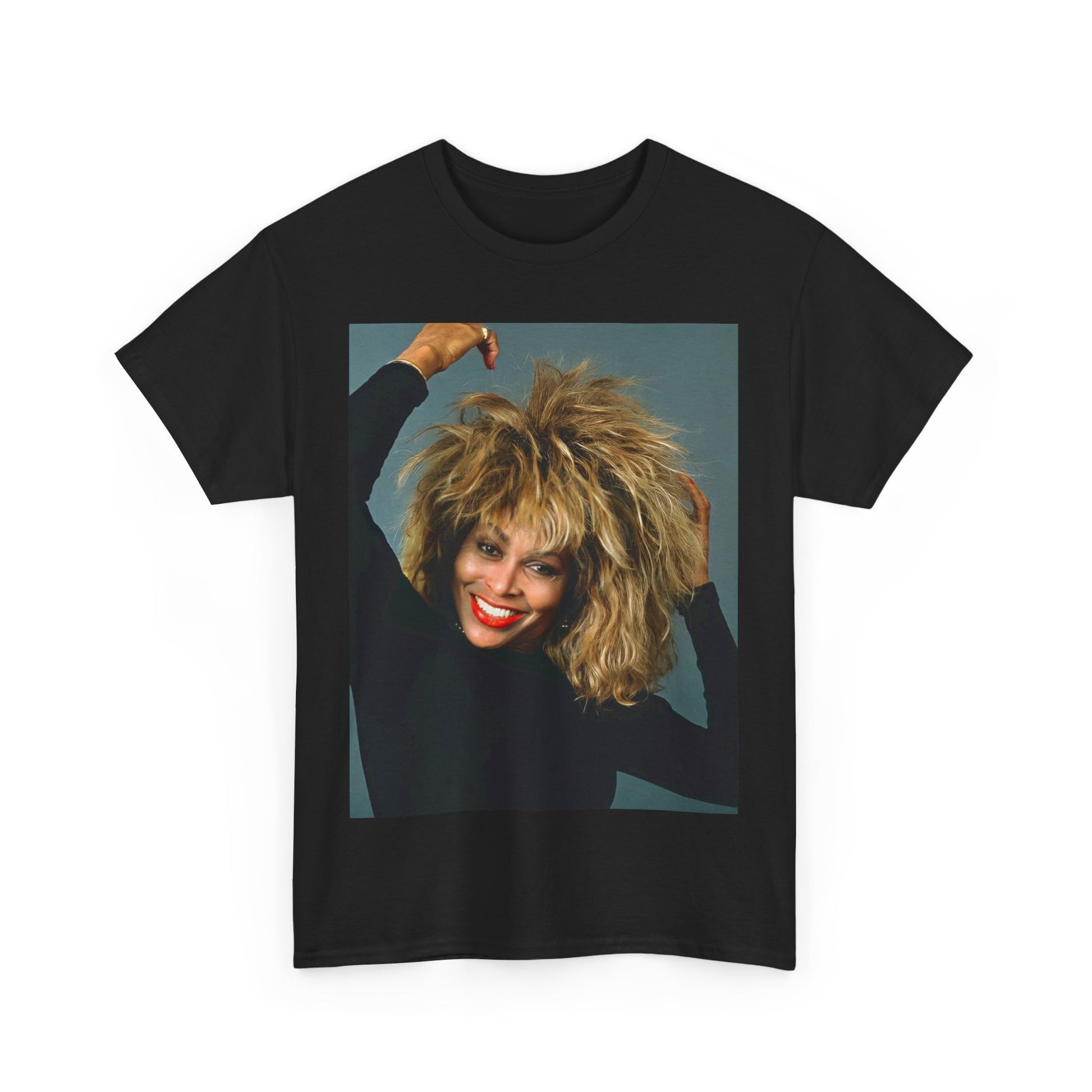 A black graphic t-shirt featuring a graphic related to Tina Turner's 'Private Dancer' album era.