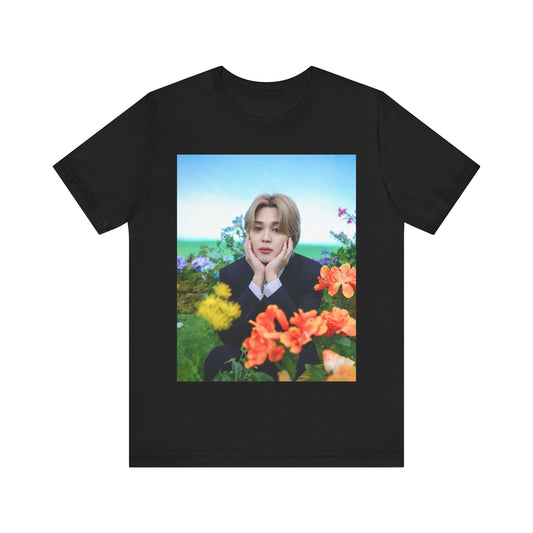 A black graphic t-shirt featuring a graphic related to Jimin's 'Serendipity' era.