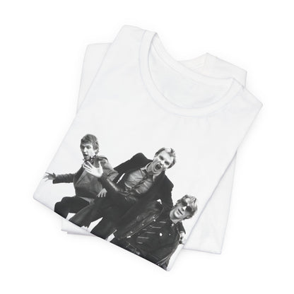 A black graphic t-shirt featuring an early days reggae rock graphic of The Police.
