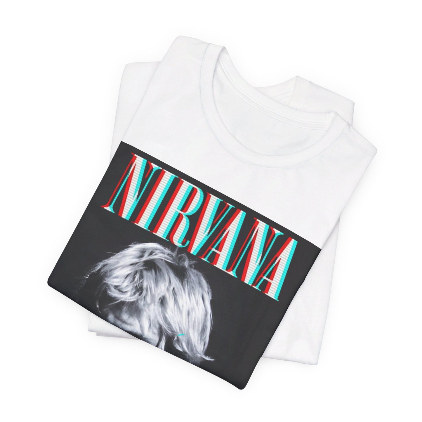 A black graphic t-shirt featuring an aesthetic graphic of Nirvana.