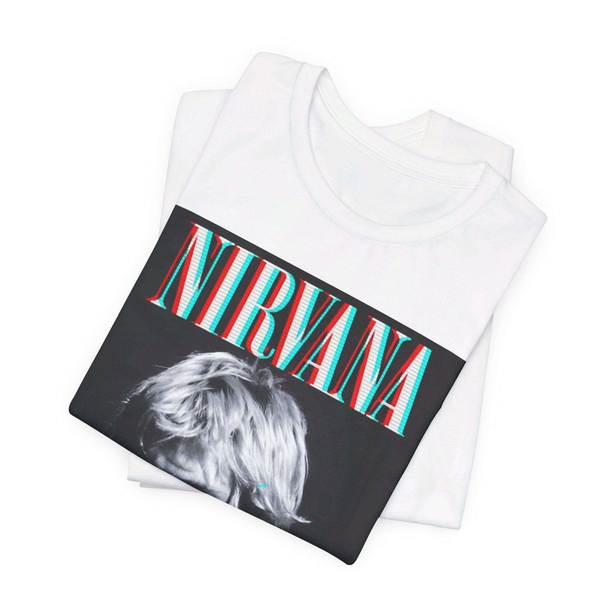 A black graphic t-shirt featuring an aesthetic graphic of Nirvana.