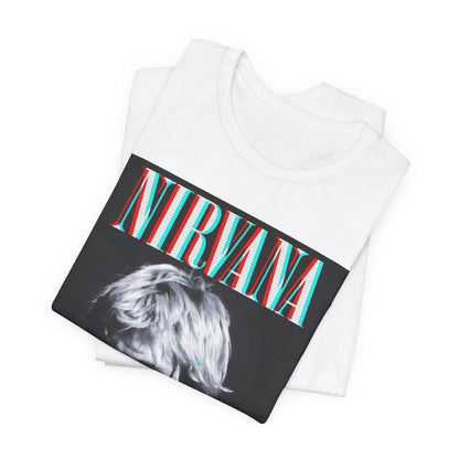 A black graphic t-shirt featuring an aesthetic graphic of Nirvana.