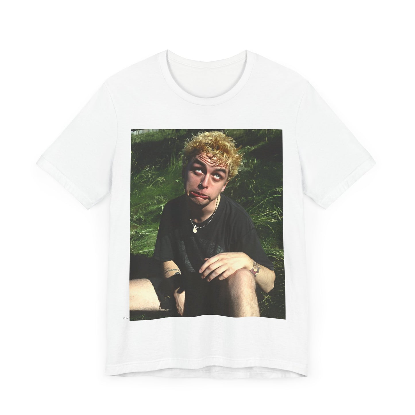 A black graphic t-shirt featuring a 90s graphic of Billie Joe Armstrong from Green Day.