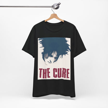 A black graphic t-shirt featuring a graphic related to The Cure's 'Boys Don't Cry' song or era.