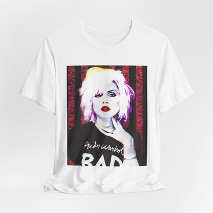 A black graphic t-shirt featuring a graphic of Blondie with an edgy street style aesthetic.