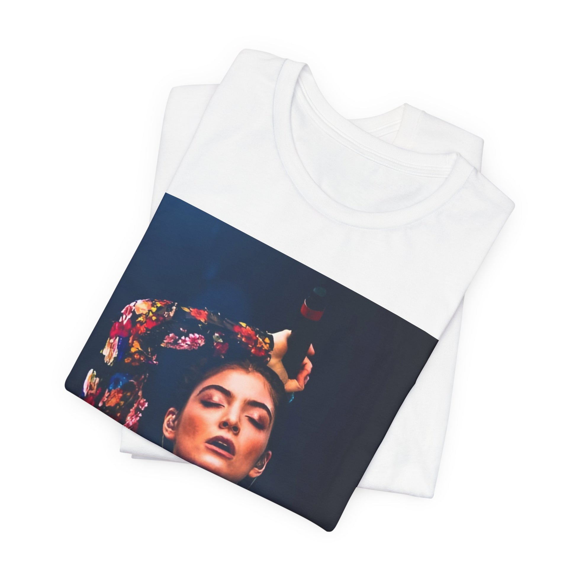 A black graphic t-shirt featuring a retro graphic related to Lorde's 'Pure Heroine' album era.