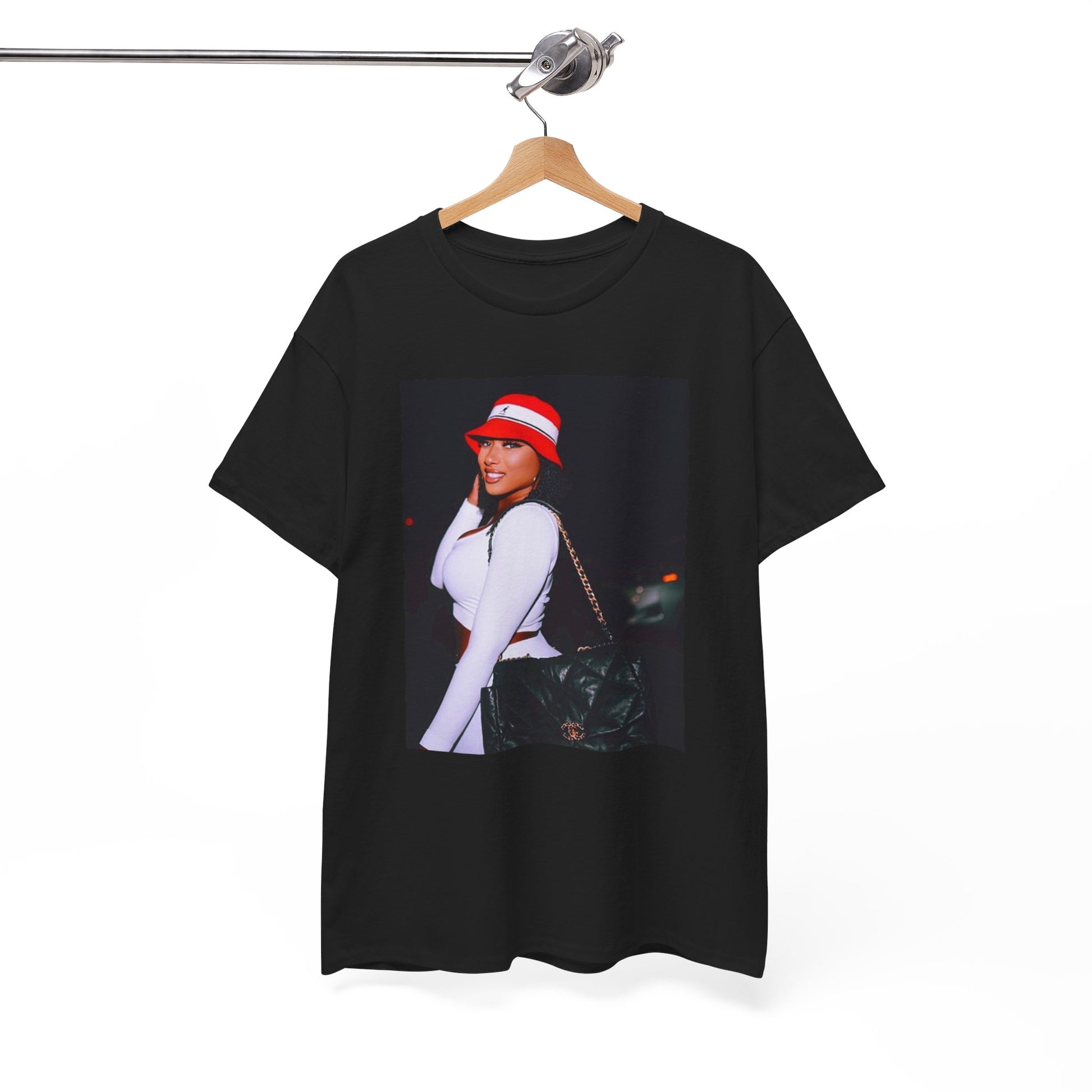 A black graphic t-shirt featuring an iconic fashion graphic of Megan Thee Stallion.