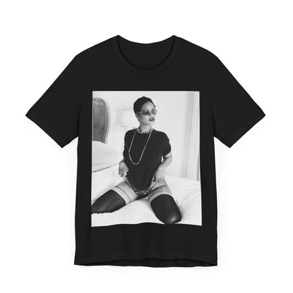 A black graphic t-shirt featuring a black and white graphic related to Rihanna's 'Diamonds' song or era.