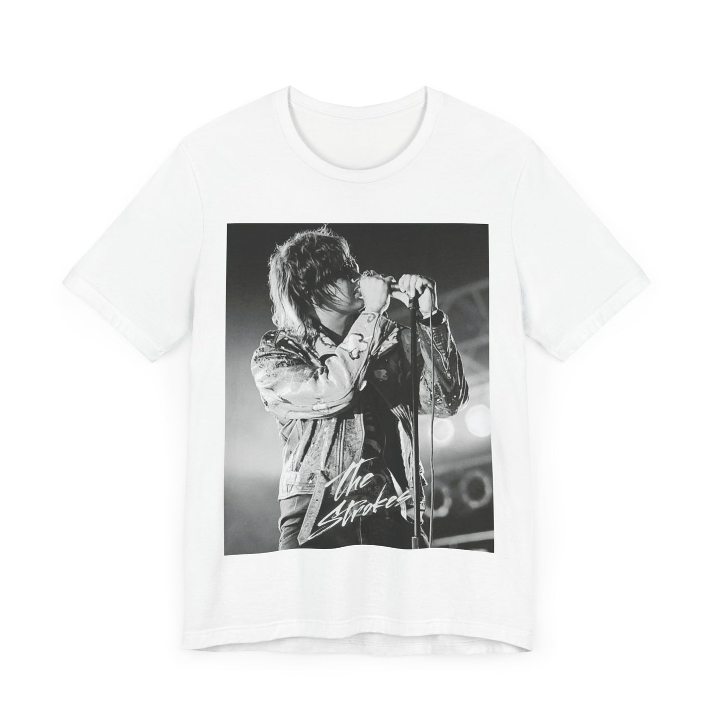 A black graphic t-shirt featuring a vintage graphic related to The Strokes' 'Last Nite' song or era.