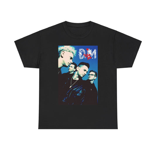 A black graphic t-shirt featuring a vintage photo related to Depeche Mode's 'Violator' album era.