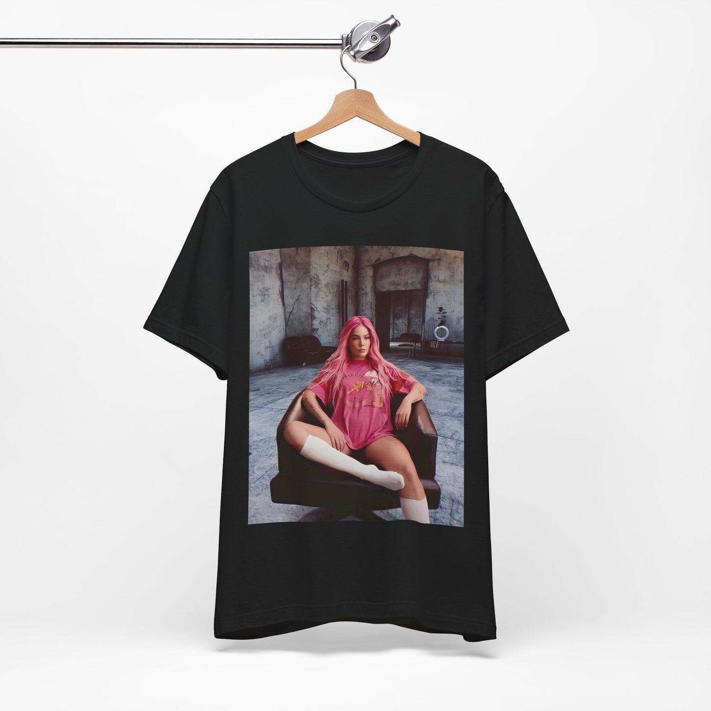 A black graphic t-shirt featuring a retro graphic related to Halsey's 'Badlands' album era.