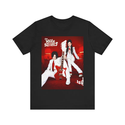 A black graphic t-shirt featuring a graphic related to The White Stripes' 'Seven Nation Army' song or era.