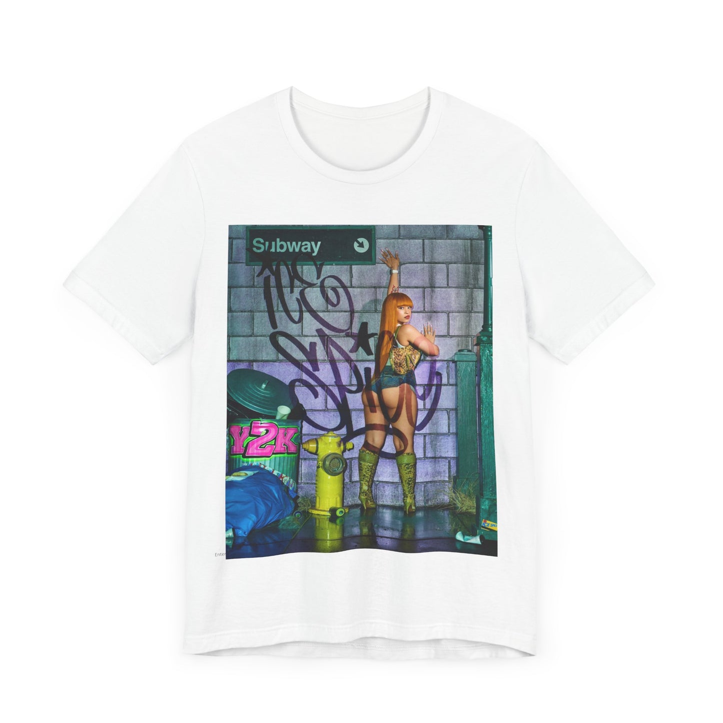 A black graphic t-shirt featuring a signature photo portrait of Ice Spice.