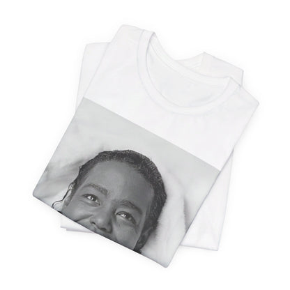 A black graphic t-shirt featuring a retro 70s-style graphic of Barry White as a soul icon.