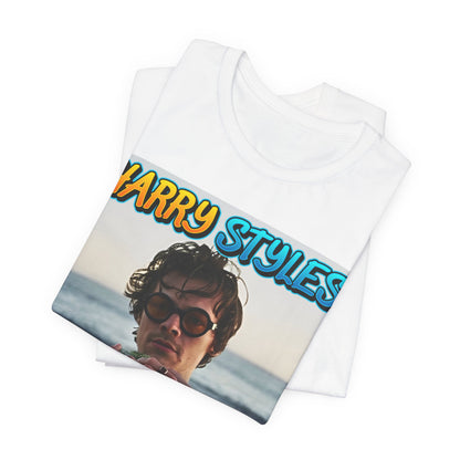 A black graphic t-shirt featuring a graphic related to Harry Styles' 'Watermelon Sugar' song or its viral impact.