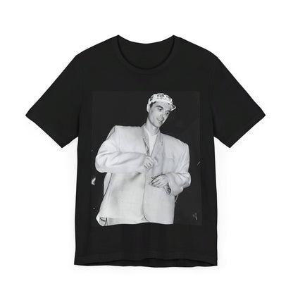 A black graphic t-shirt featuring a black and white graphic of Talking Heads with a cool NYC art scene aesthetic.