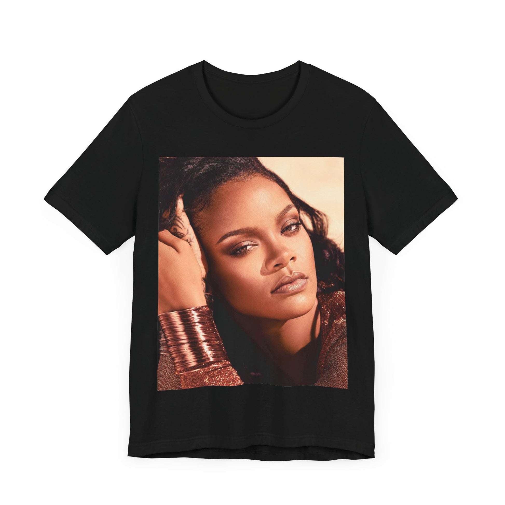A black graphic t-shirt featuring a retro graphic related to Rihanna's 'Good Girl Gone Bad' album era.