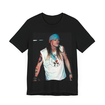 A black graphic t-shirt featuring a graphic related to Guns N' Roses' "Welcome to the Jungle" song or era.