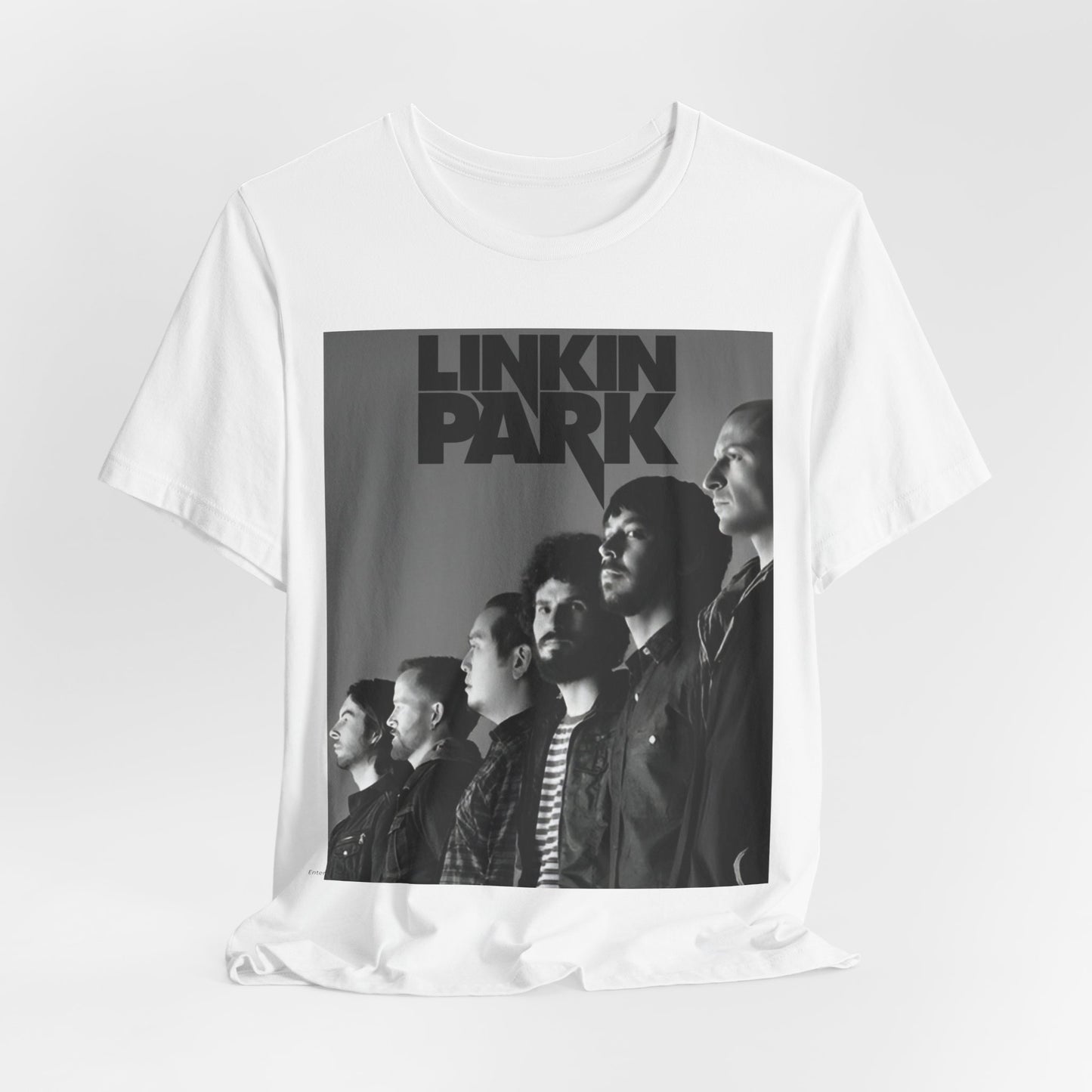A black graphic t-shirt featuring a vintage nu-metal graphic of Linkin Park.