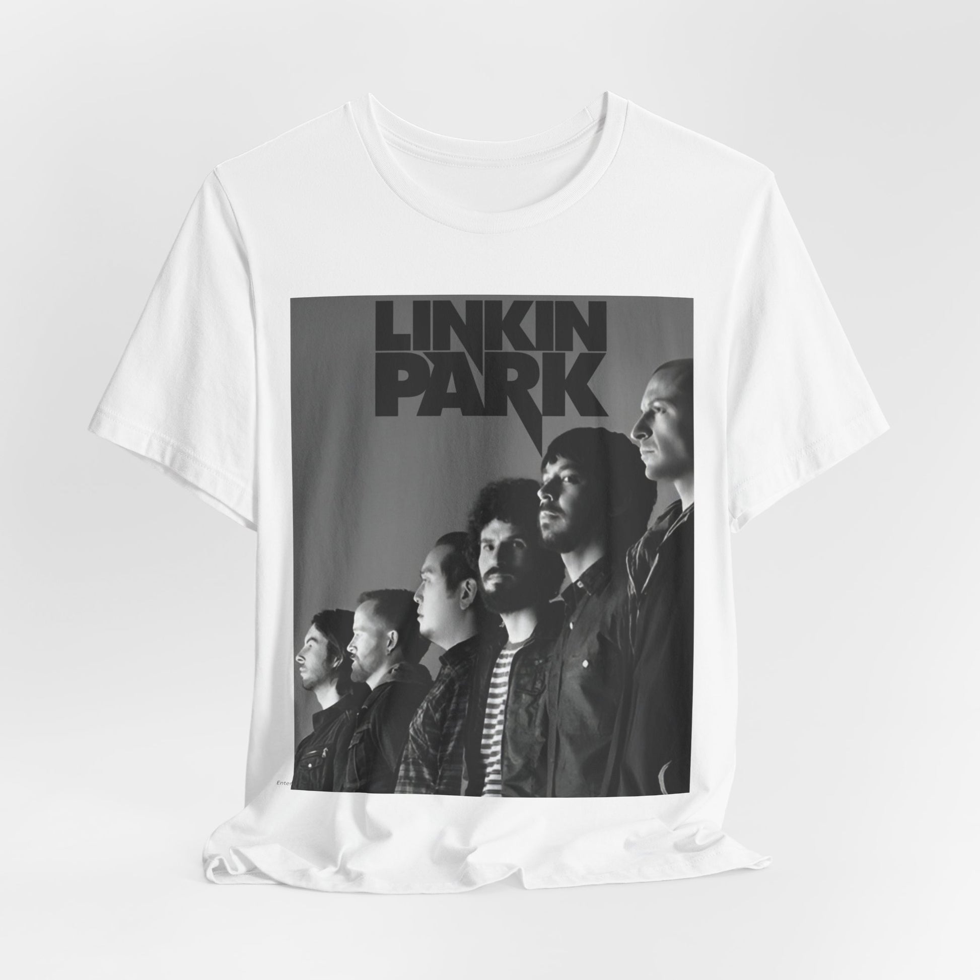 A black graphic t-shirt featuring a vintage nu-metal graphic of Linkin Park.